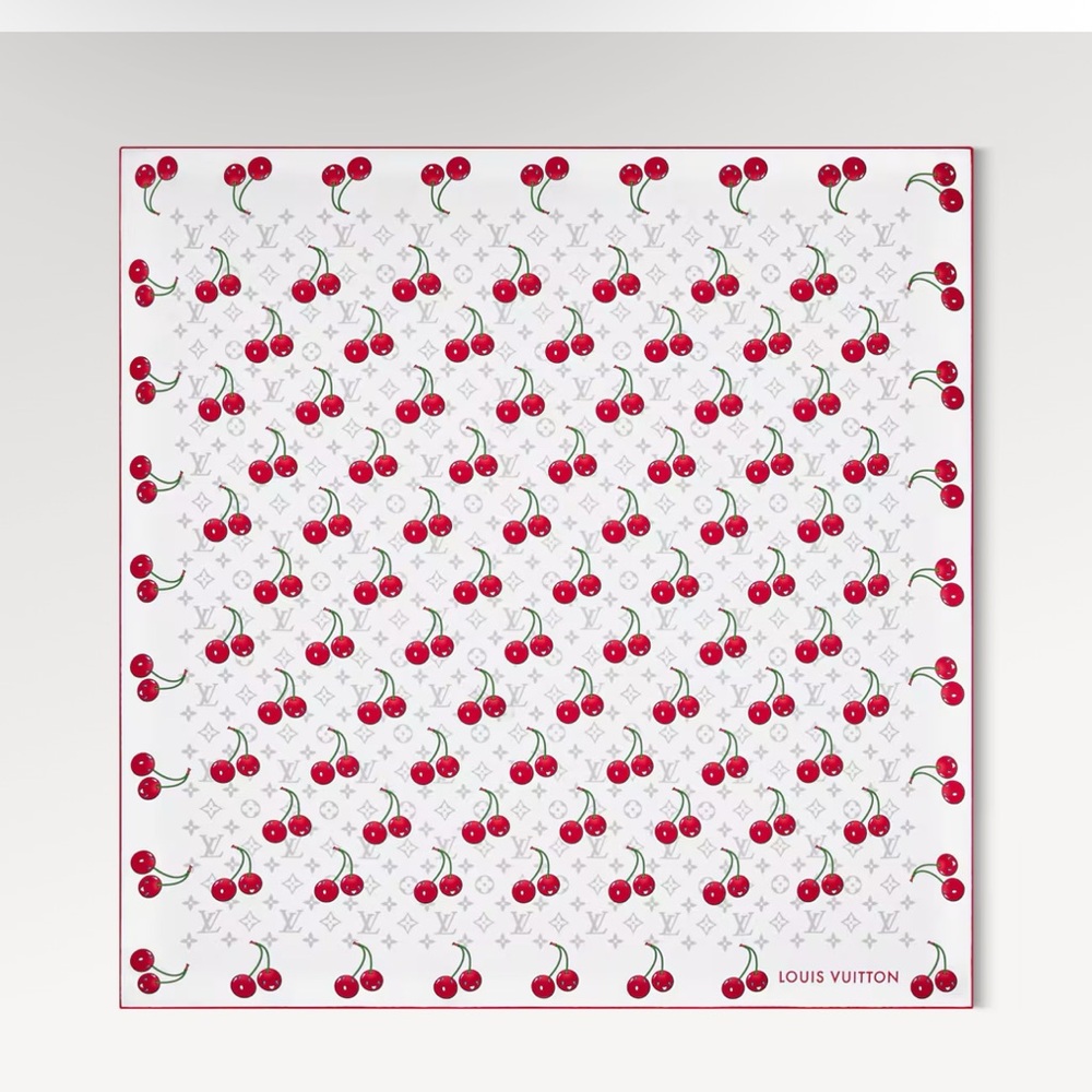 💯Louis Vuitton Murakami Carre 90 Red Cherry Pattern Scarf